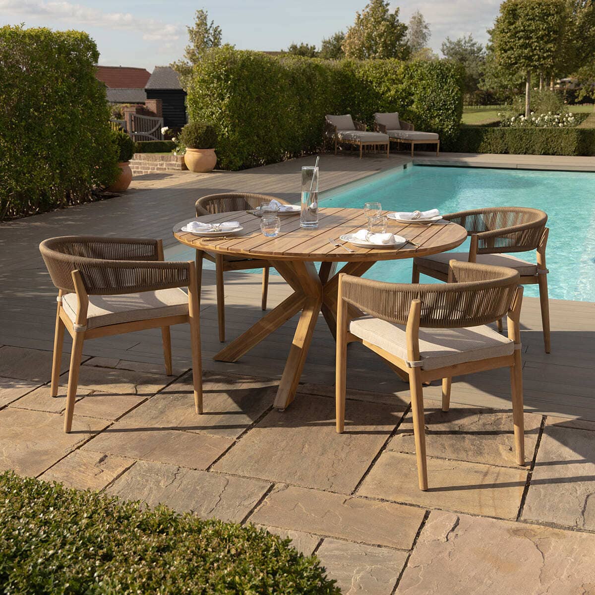 Maze Porto Rope Weave 4 Seat Round Dining Set - Sandstone
